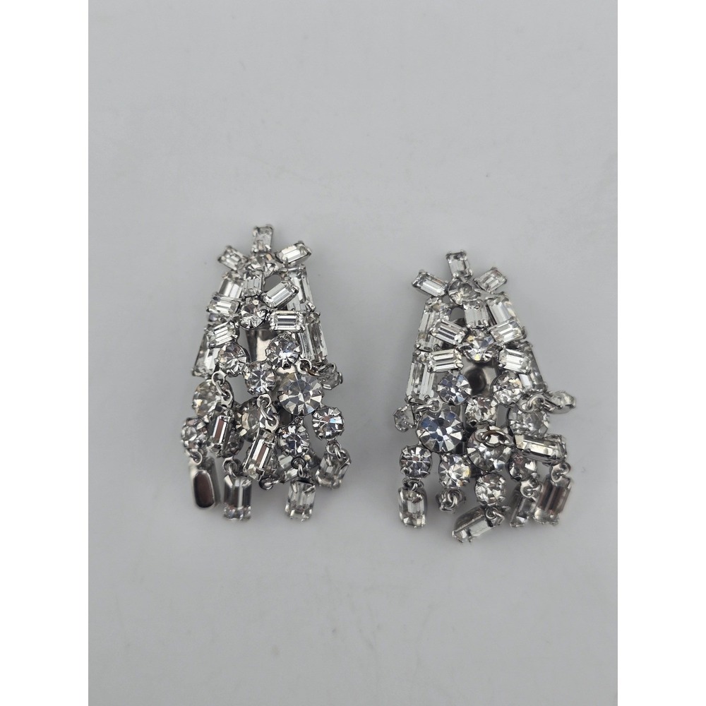 Art Deco Style Vintage Waterfall Rhinestone Clip On Earrings